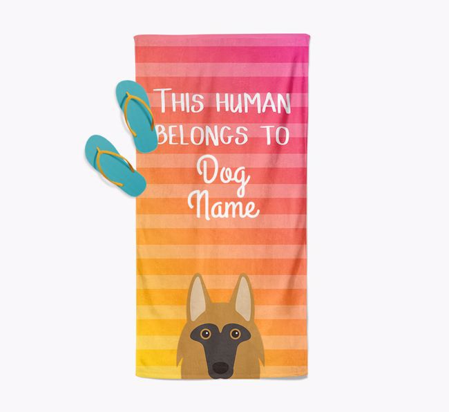 Personalised Pool Towel 'This Human Belongs To {dogsName}' with {breedFullName} Icon